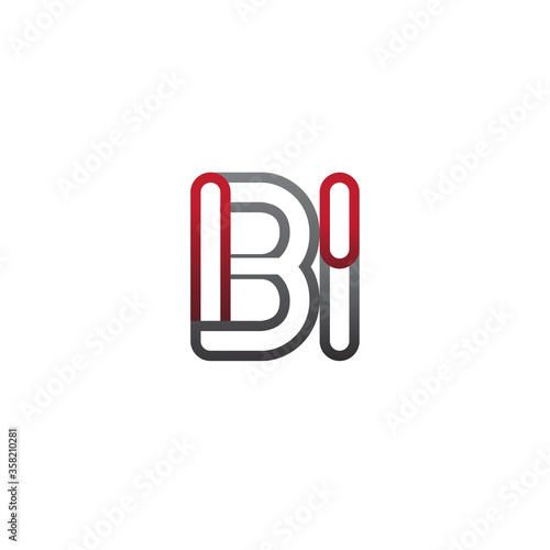 initial logo letter BI, linked outline red and grey colored, rounded logotype © Vectorideas