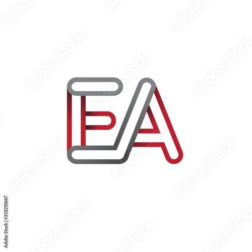 initial logo letter EA, linked outline red and grey colored, rounded logotype
