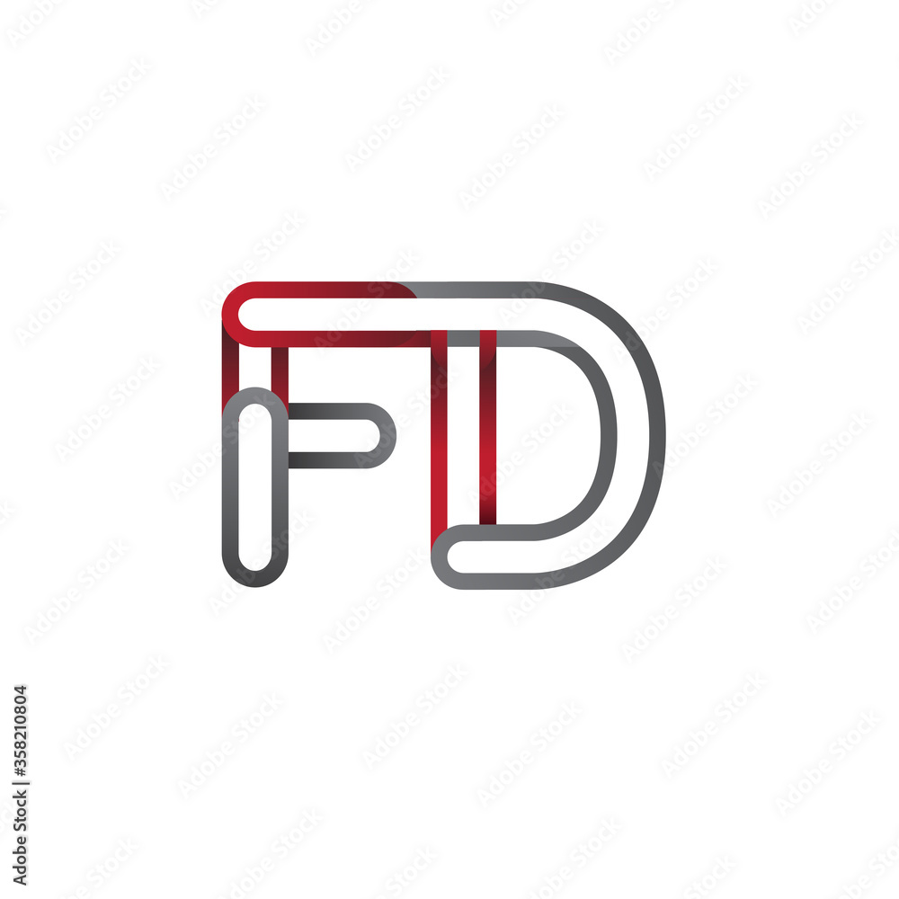 initial logo letter FD, linked outline red and grey colored, rounded logotype initial logo letter FD, linked outline red and grey colored, rounded logotype