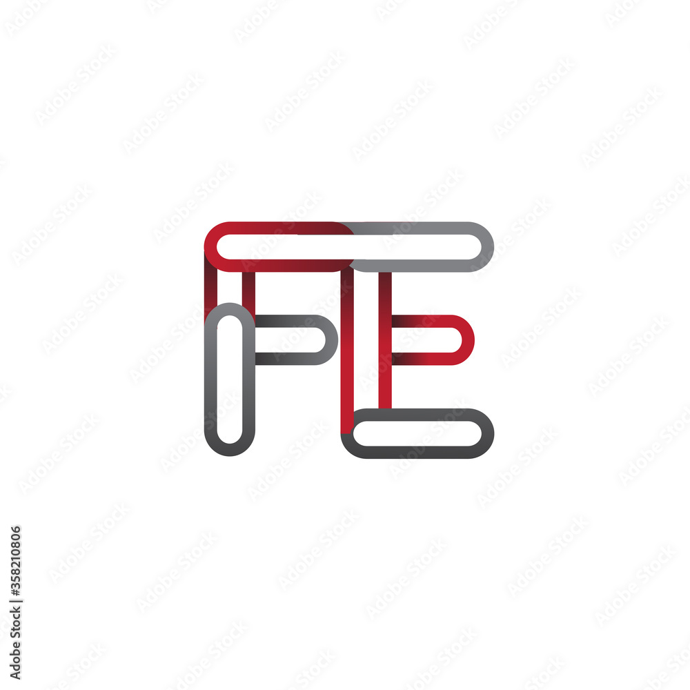 initial logo letter FE, linked outline red and grey colored, rounded logotype initial logo letter FE, linked outline red and grey colored, rounded logotype