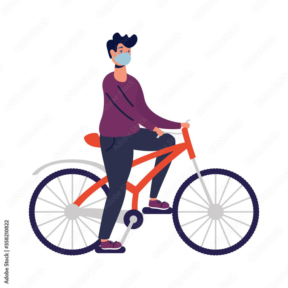 Obraz premium Man with medical mask on bike vector design