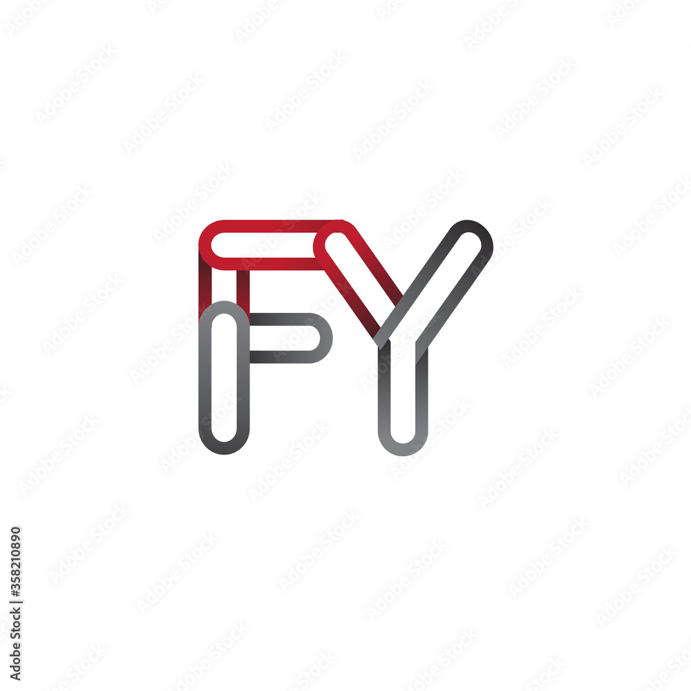 initial logo letter FY, linked outline red and grey colored, rounded logotype initial logo letter FY, linked outline red and grey colored, rounded logotype