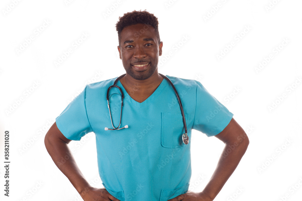 Handsome African doctor wearing scrubs Handsome African doctor wearing scrubs