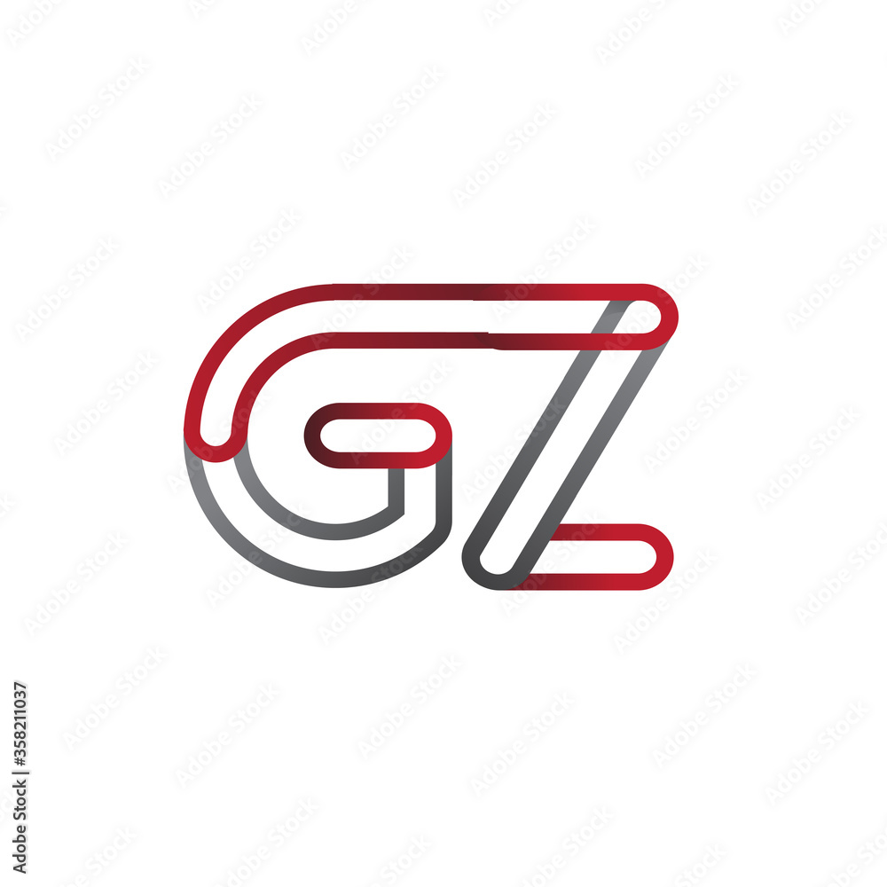 initial logo letter GZ, linked outline red and grey colored, rounded logotype initial logo letter GZ, linked outline red and grey colored, rounded logotype