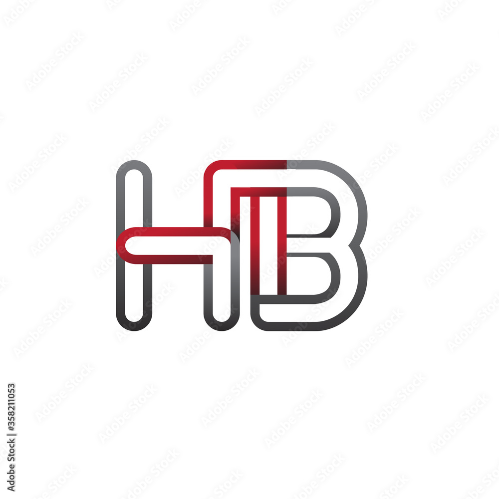 initial logo letter HB, linked outline red and grey colored, rounded logotype initial logo letter HB, linked outline red and grey colored, rounded logotype