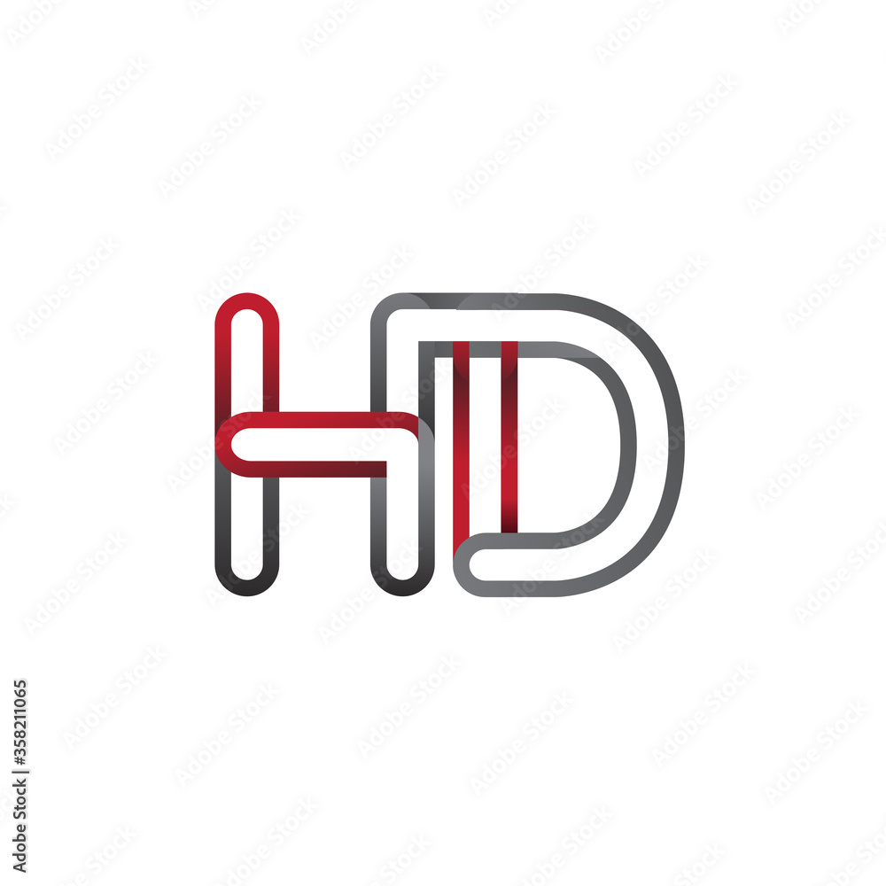 initial logo letter HD, linked outline red and grey colored, rounded logotype initial logo letter HD, linked outline red and grey colored, rounded logotype