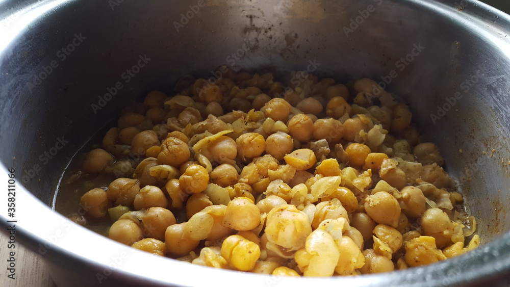 Trinidad and Tobago's curried chickpeas in  pot 