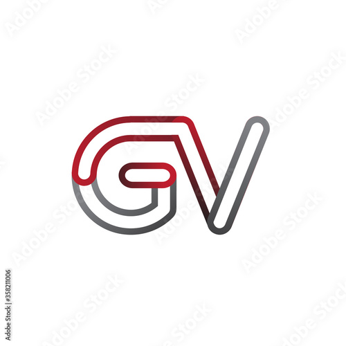 initial logo letter GV, linked outline red and grey colored, rounded logotype