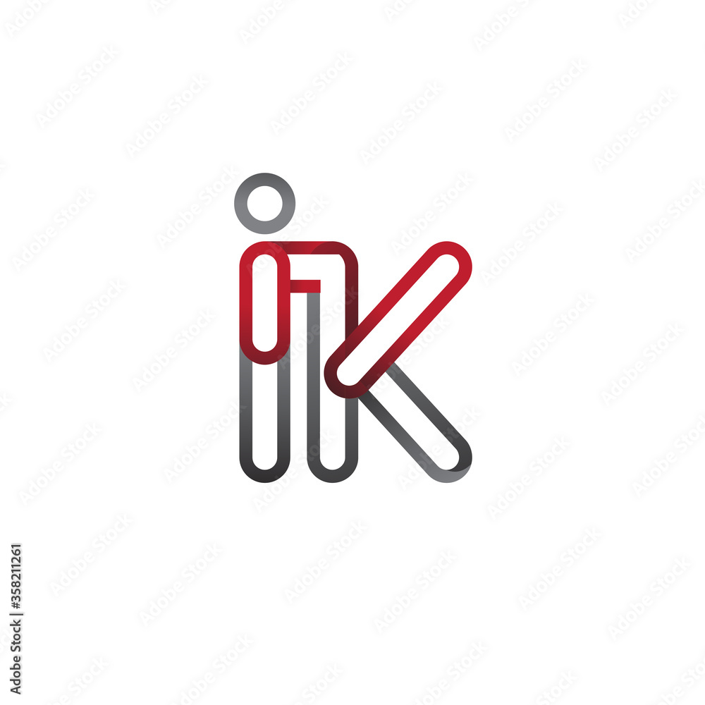 initial logo letter IK, linked outline red and grey colored, rounded logotype initial logo letter IK, linked outline red and grey colored, rounded logotype