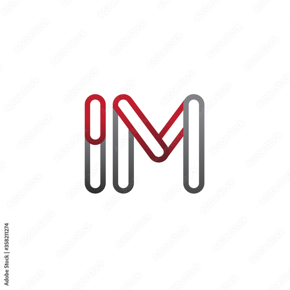 initial logo letter IM, linked outline red and grey colored, rounded logotype initial logo letter IM, linked outline red and grey colored, rounded logotype