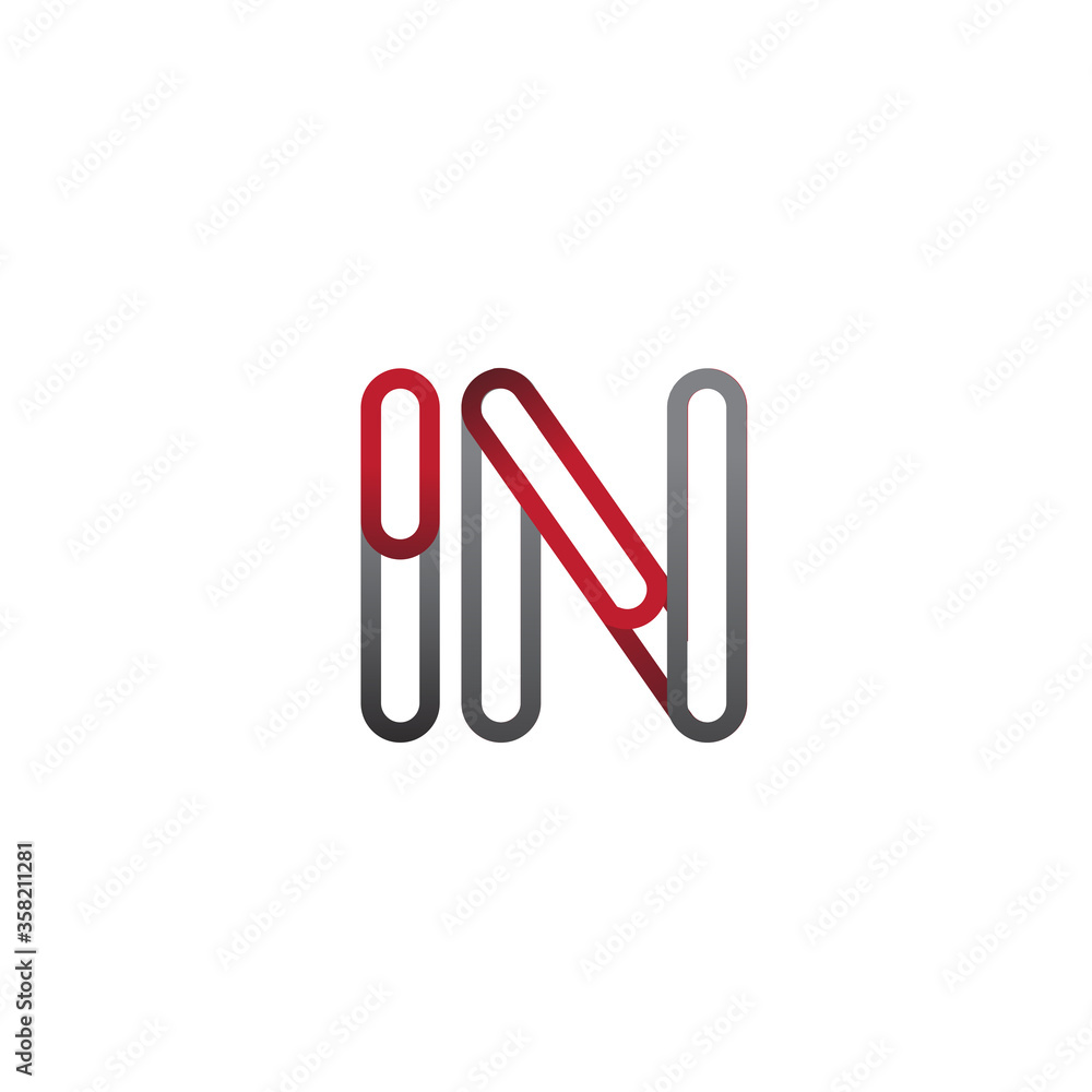initial logo letter IN, linked outline red and grey colored, rounded logotype initial logo letter IN, linked outline red and grey colored, rounded logotype