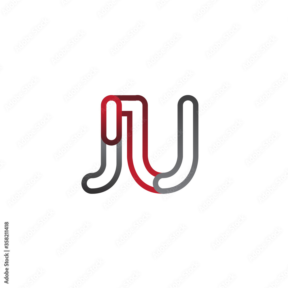 initial logo letter JU, linked outline red and grey colored, rounded logotype initial logo letter JU, linked outline red and grey colored, rounded logotype