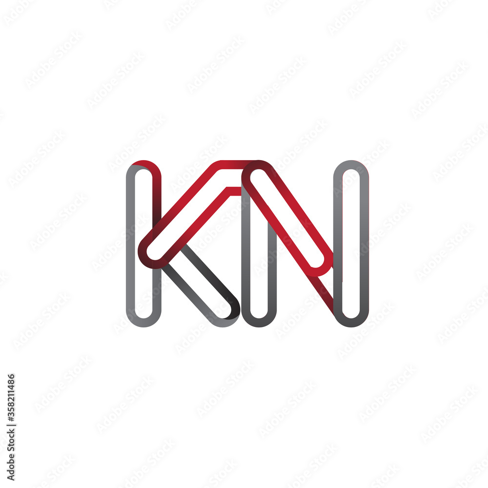 initial logo letter KN, linked outline red and grey colored, rounded logotype initial logo letter KN, linked outline red and grey colored, rounded logotype