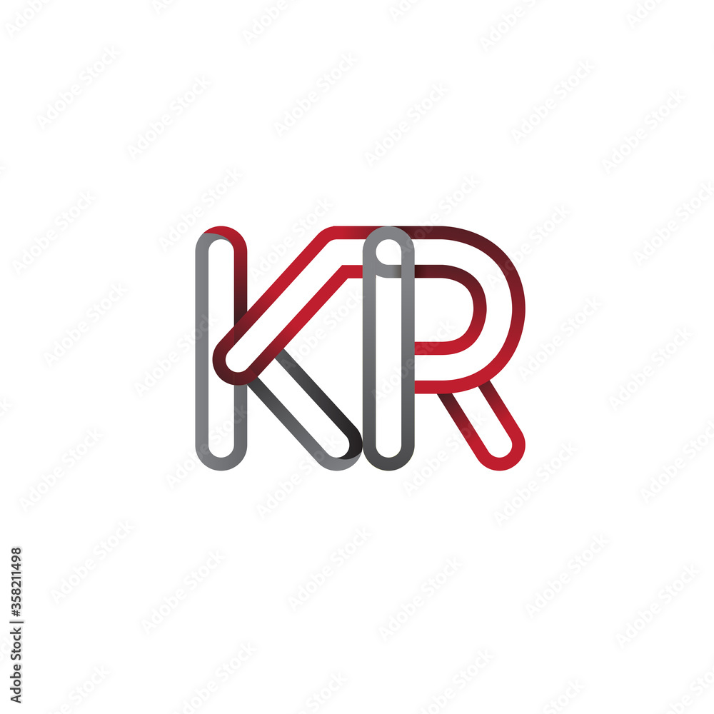 initial logo letter KR, linked outline red and grey colored, rounded logotype initial logo letter KR, linked outline red and grey colored, rounded logotype