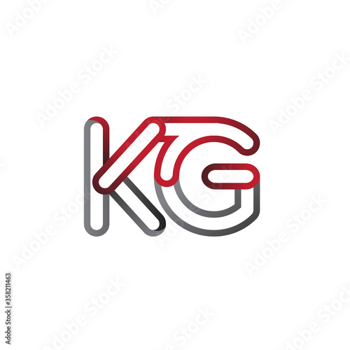 initial logo letter KG, linked outline red and grey colored, rounded logotype