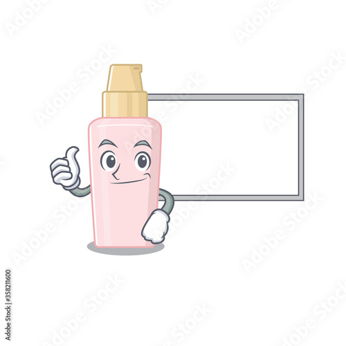 Foundation cartoon design with Thumbs up finger bring a white board