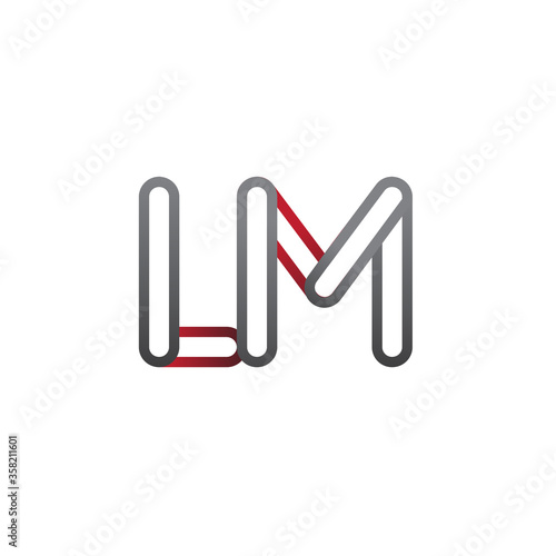 initial logo letter LM, linked outline red and grey colored, rounded logotype