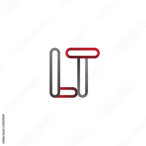 initial logo letter LT, linked outline red and grey colored, rounded logotype