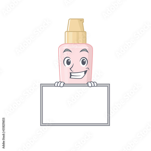 Foundation cartoon design style standing behind a board