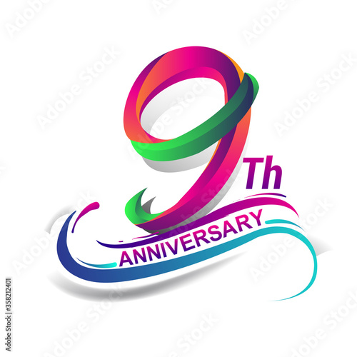 9th anniversary celebration logotype colorful design. Birthday logo on white background.