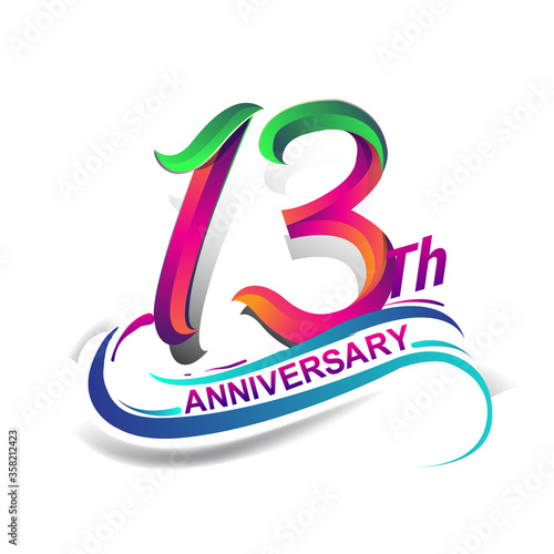 13th anniversary celebration logotype colorful design. Birthday logo on white background.