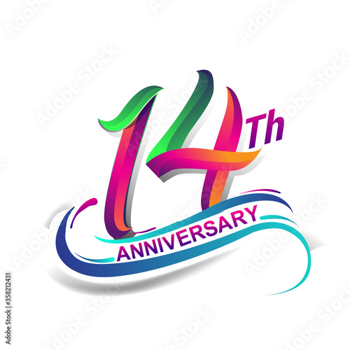 14th anniversary celebration logotype colorful design. Birthday logo on white background.