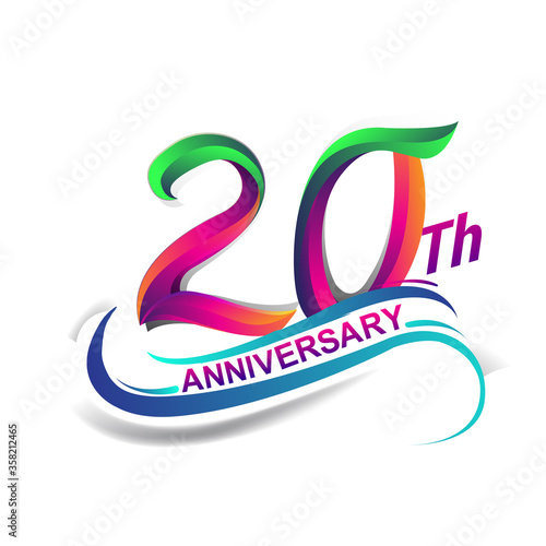 20th anniversary celebration logotype colorful design. Birthday logo on white background.