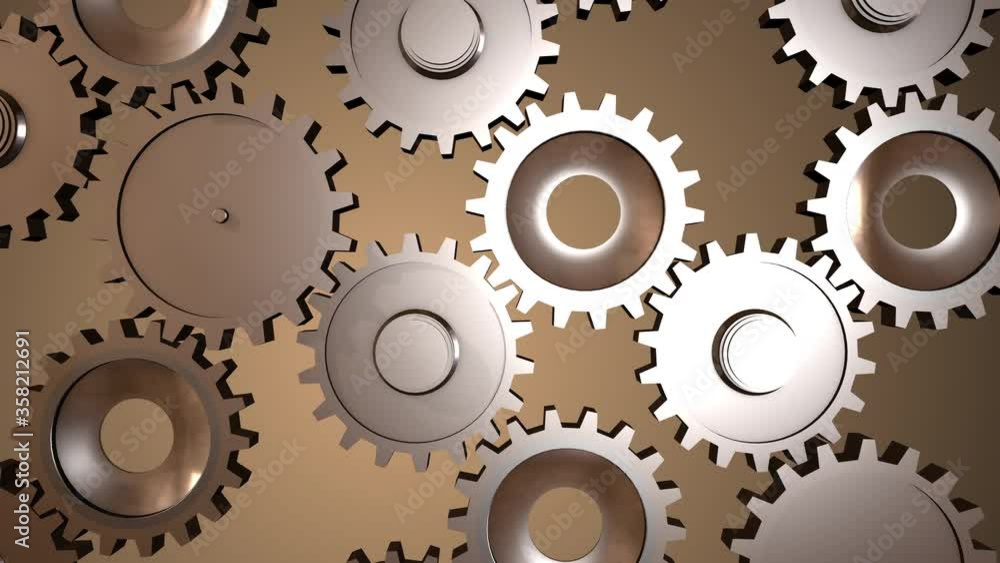 Closeup on slowly rotating golden metalic gears. Closeup on slowly rotating golden metalic gears.
