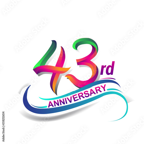 43rd anniversary celebration logotype colorful design. Birthday logo on white background.