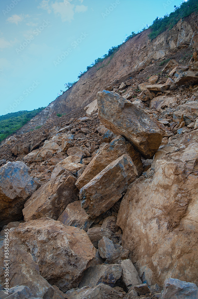 Road collapse in the mountain Road collapse in the mountain