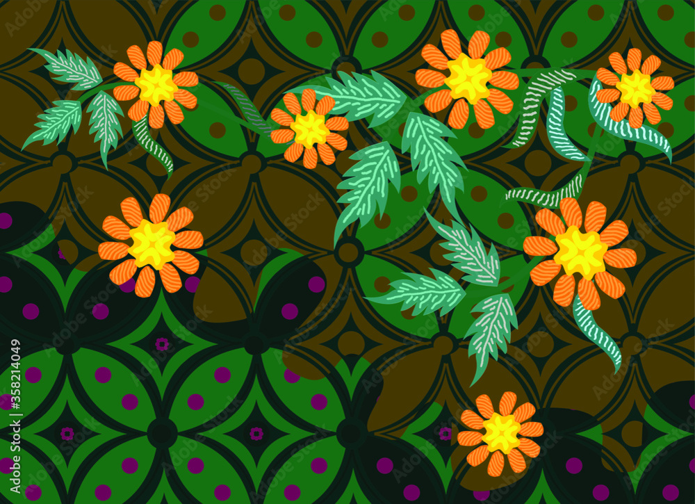 Indonesian batik motifs with very distinctive plant patterns,Vector Indonesian batik motifs with very distinctive plant patterns,Vector