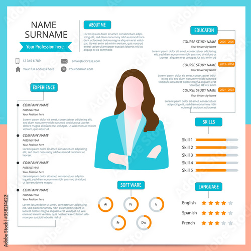 Online cv template. Resume template. Vector illustration. Flat design.