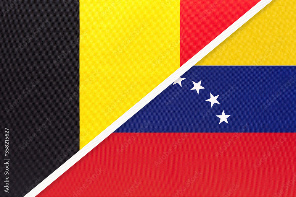 Naklejka premium Belgium and Venezuela, symbol of two national flags from textile. Championship between two countries.