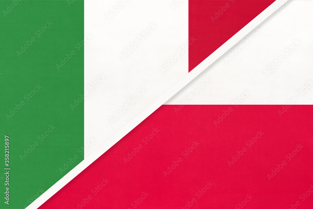 Italy and Poland, symbol of two national flags from textile. Championship between two European countries.