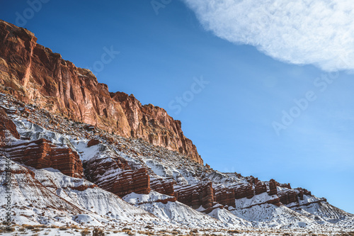 Cliffs covered by snow at Capitol Reef National Park