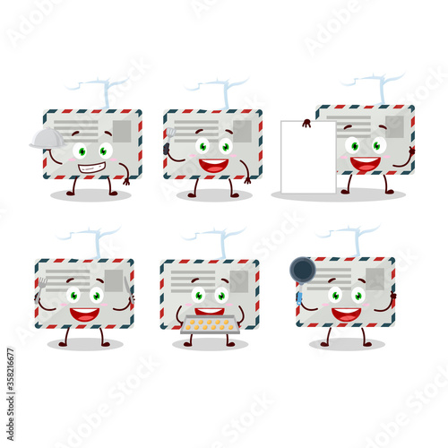 Cartoon character of envelope with various chef emoticons