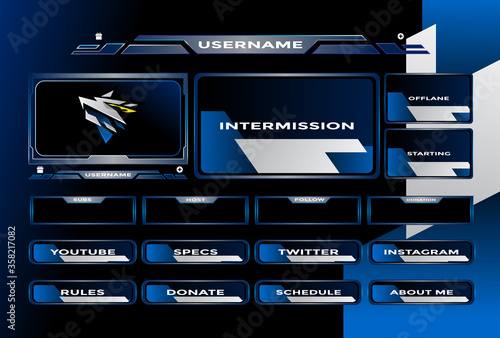 pack of gradient blue twitch overlay panels background design. modern template illustration vector