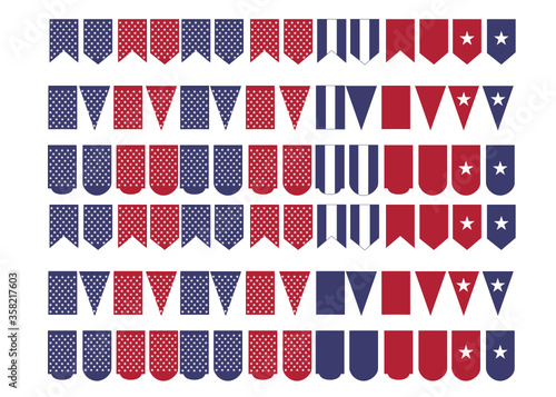 The Independence Day concept with red and blue pennants hanging above. Vector illustration. Party invitation with carnival flag garlands with some copy space for your text.