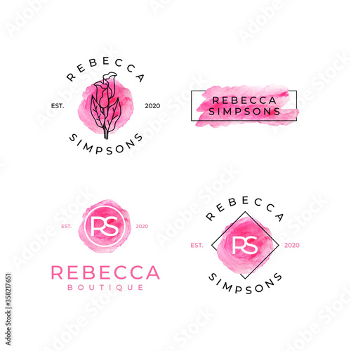 beauty floral hand drawn with watercolor vector logo