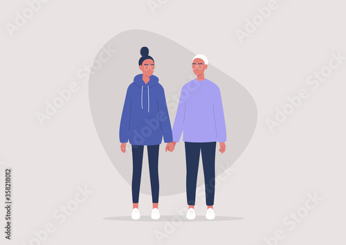 Relationships and friendship, young characters holding each other's hands, care and love, family bonding