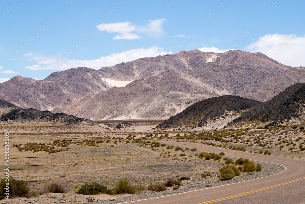 Rock formations and natural landscape in the Puna landscape in the Catamarca province, Argentina