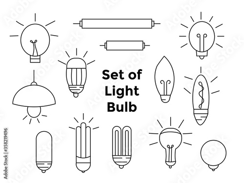 Set of light bulb isolated on white background. symbol, sign, outline