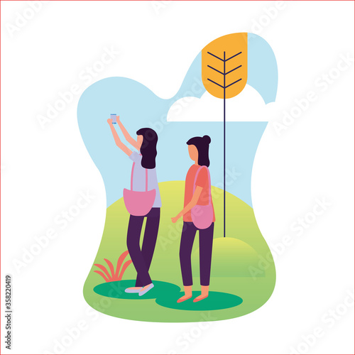 girl taking picture at park vector design