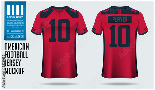 Red and Black American football jersey mockup template design.