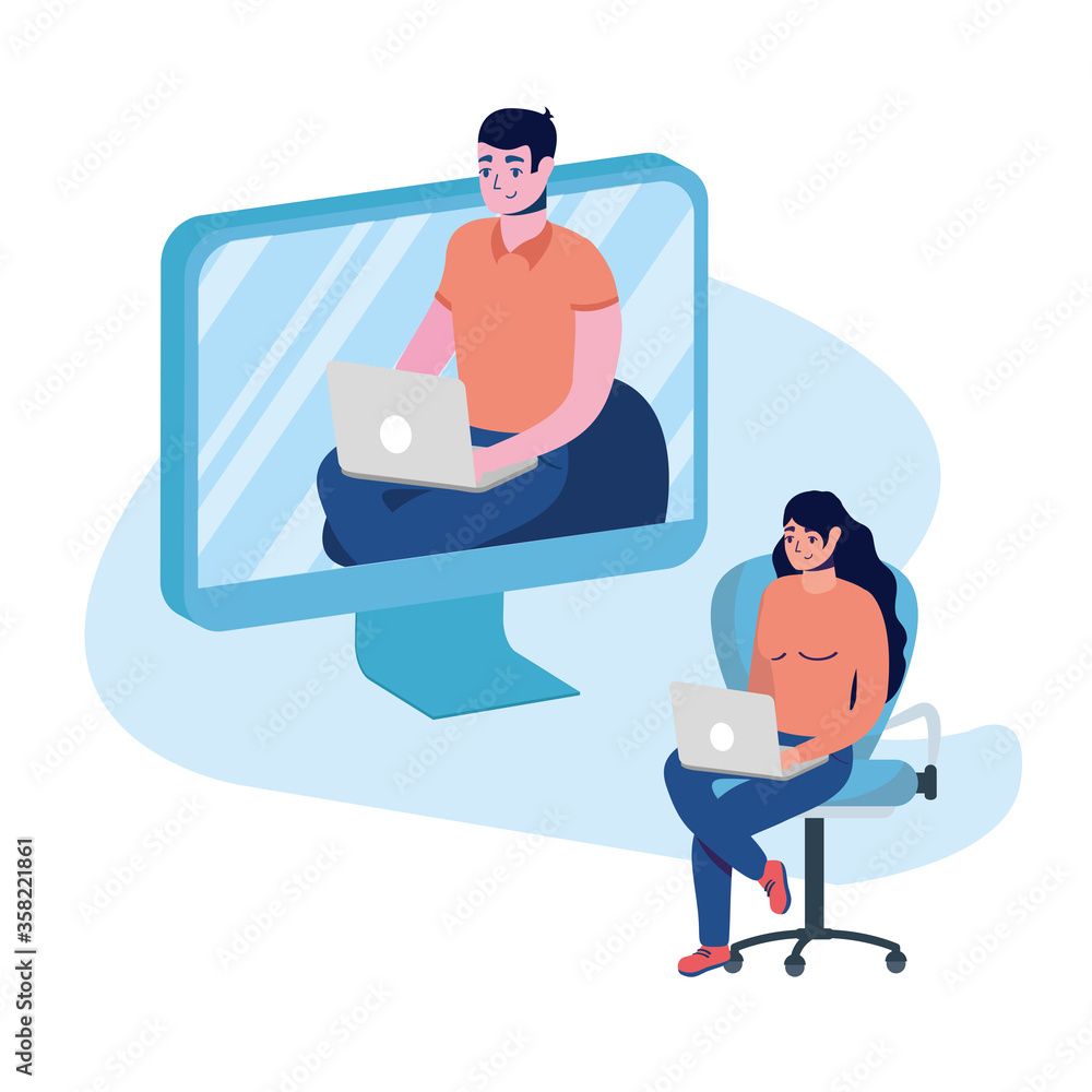 Man and woman with laptop vector design