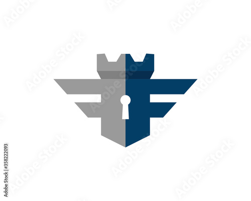 F letter and fortress with two colors