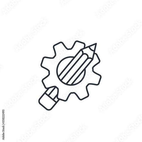 Pencil and gear. Vector linear icon isolated on white background.