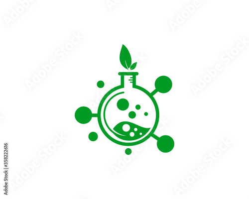 Bottle laboratory with science effect and leaf