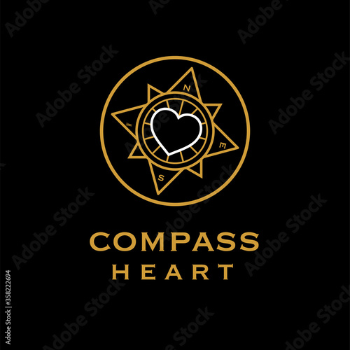 Line art logo design. Combination of compass and heart.