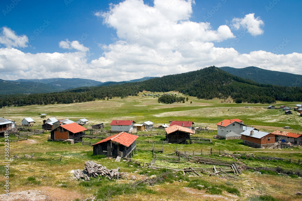 landscape of mountain village under blue sky landscape of mountain village under blue sky